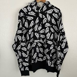 Nike Club Fleece All Over Print Swoosh Hoodie Black